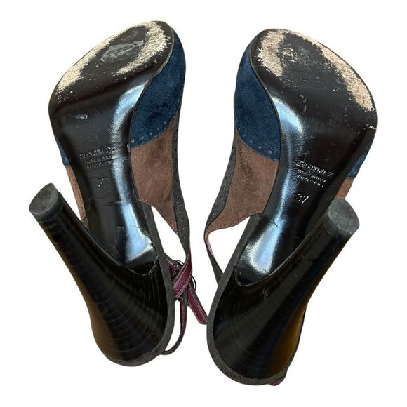 Sportmax Suede Wingtip Brown Blue Open Toe Heel Size 7 Made in Italy - Picture 5 of 10